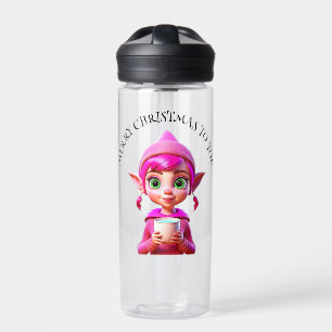 Botella De Agua Elfo Rosa Lindo con Café o Cacao de Navidad