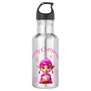 Botella De Agua Elfo Rosa Lindo con Café o Cacao Navidad