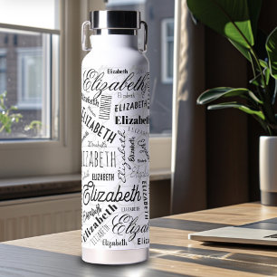 Botella De Agua Elizabeth Black White Custom Name
