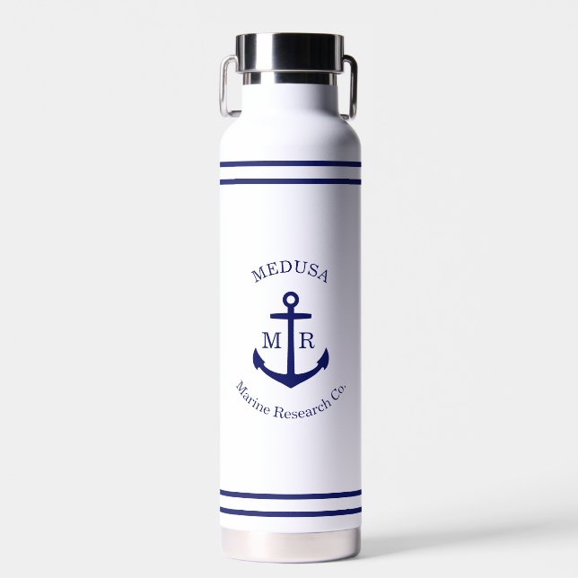 Botella De Agua Emblema de ancla azul personalizado (Delantero)
