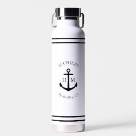 Botella De Agua Emblema de ancla negra personalizado