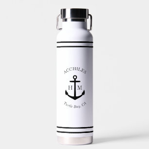 Botella De Agua Emblema de ancla negra personalizado
