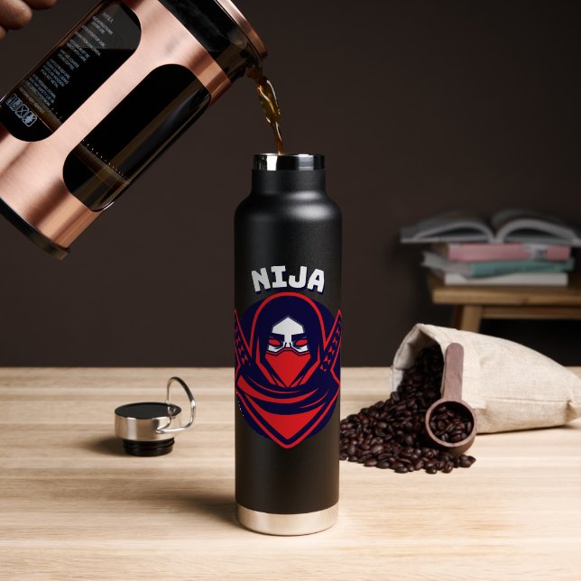 Botella De Agua Emblema Guerrero Audaz – Logo Ninja (Café (girado))