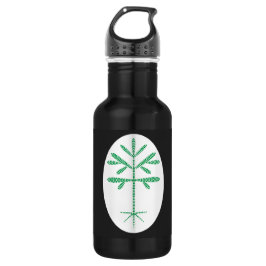 Botella de agua en negro con un enganche verde