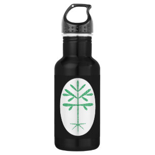 Botella de agua en negro con un enganche verde