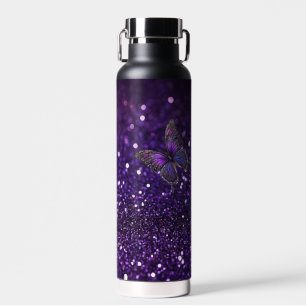 Botella De Agua Encantadora Elegancia: La Mariposa Purpúrea Brilla