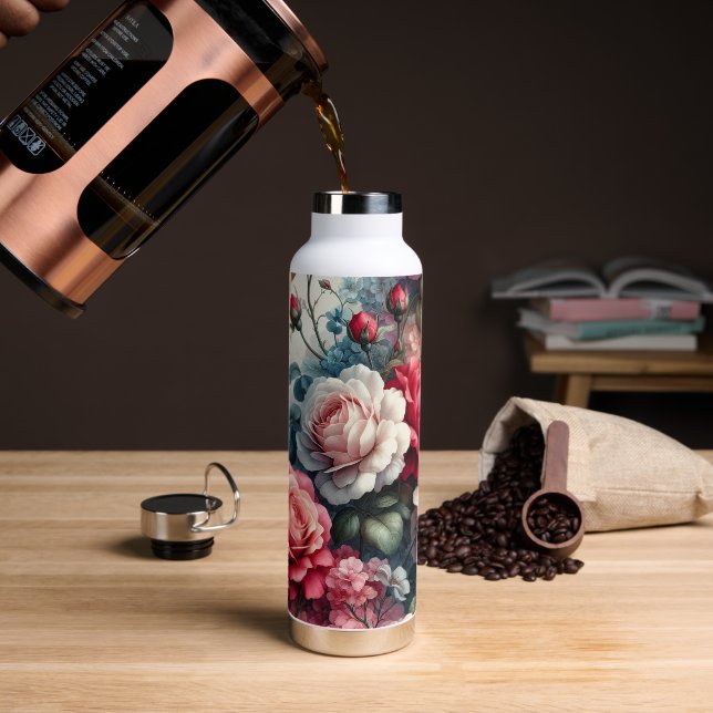 Botella De Agua Encanto Floral Rosa Atemporal (Café)