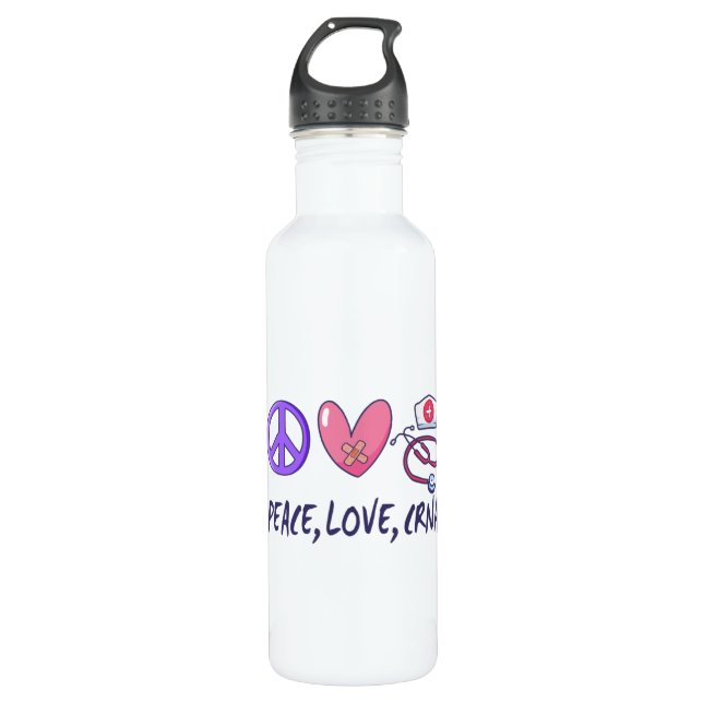 Botella De Agua Enfermera CRNA de Peace Love (Anverso)