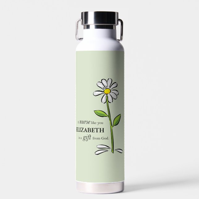 Botella De Agua Enfermera Cumpleaños Religiosa Verde Daisy Persona (Delantero)