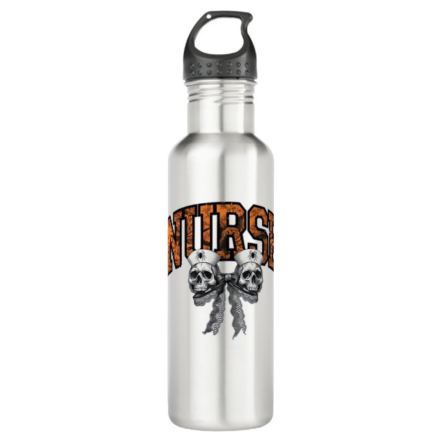 Botella De Agua Enfermera de Halloween Coquette Bow camiseta clási (Anverso)