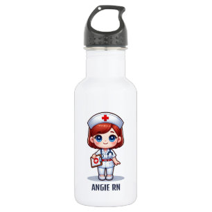 Botella De Agua Enfermera de manga con pelo rojo personalizado