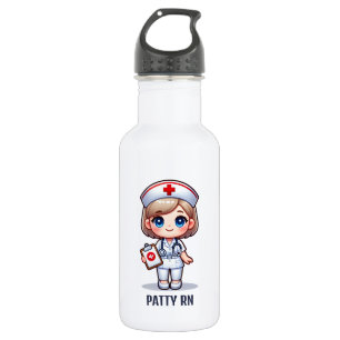 Botella De Agua Enfermera de manga con pelo rubio personalizada