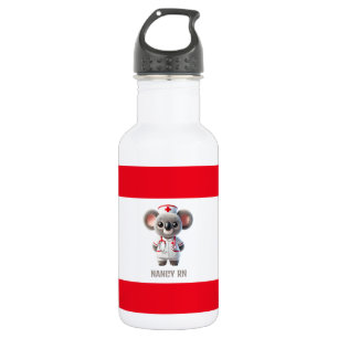 Botella De Agua Enfermera de osito de Koala con estetioscopio rojo