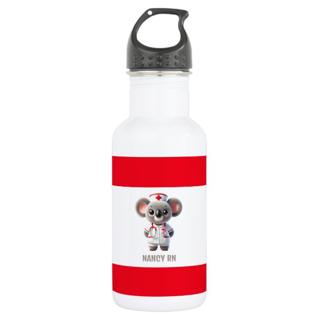 Botella De Agua Enfermera de osito de Koala con estetioscopio rojo (Anverso)
