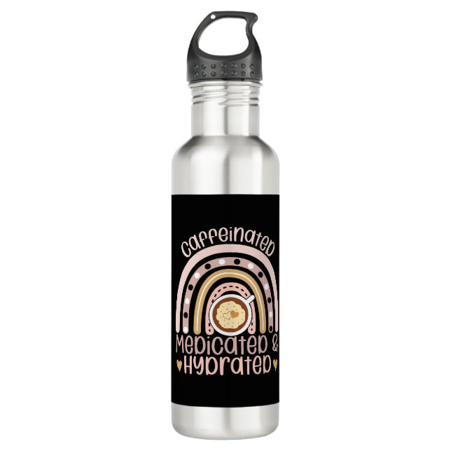 Botella De Agua Enfermera divertida con arcoiris hidratado y cafei (Anverso)