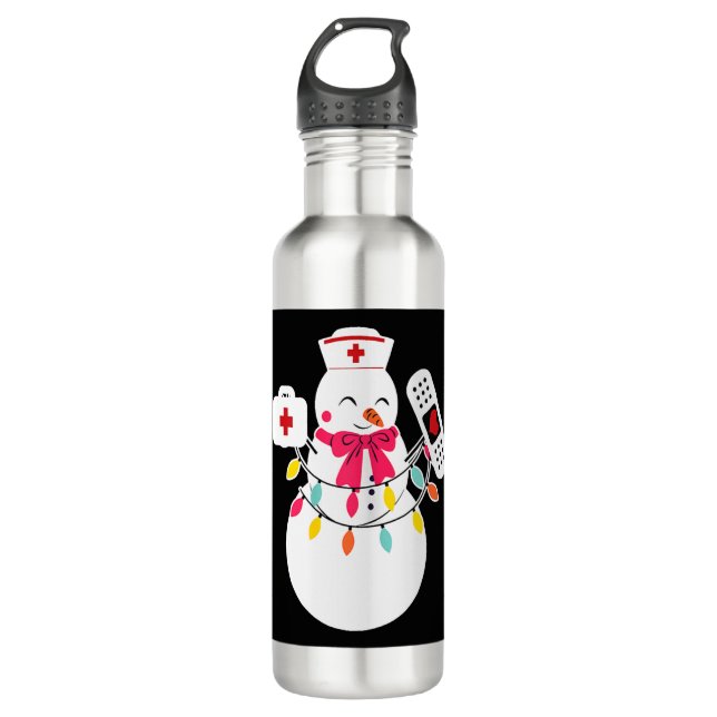 Botella De Agua Enfermeras De Nieve Con Navidades (Anverso)
