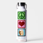 Botella De Agua Enfermería de amor por la paz, enfermera personali<br><div class="desc">Hermosa botella de agua de la Enfermera de Amor por la Paz para su personal de enfermería o LPN favorito en un hospital. Cuenta con una linda señal de paz,  corazón y un bonito RN en un retro gorra médico. Personaliza con un nombre en azul.</div>