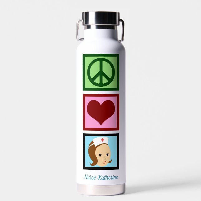 Botella De Agua Enfermería de amor por la paz, enfermera personali (Delantero)