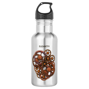 Botella De Agua Engranajes metalizado oxidados de Steampunk con
