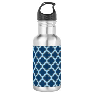Botella De Agua Enrejado azul y celeste, celosía, cuatro hojas