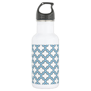Botella De Agua Enrejado blanco y azul bebé, celosía, cuatro hojas