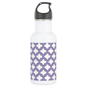 Botella De Agua Enrejado blanco y púrpura, celosía, cuatro hojas