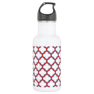 Botella De Agua Enrejado blanco y rojo, celosía, cuatro hojas