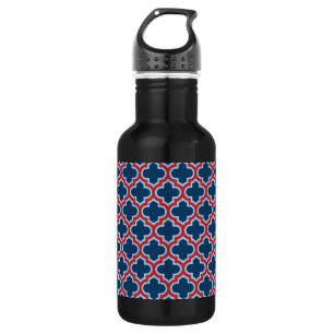 Botella De Agua Enrejado Marroquí Azul y Rojo, Celosía, Cuatrifoli