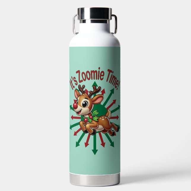 Botella De Agua ¡Es hora de Zoomie! Navidades renos (Delantero)