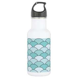 Botella De Agua Escalas de dragón, abanicos, olas, Seigaiha, Azul