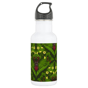 Botella De Agua Escarabajo y helechos, hojas verdes