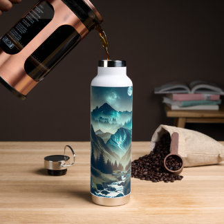 Botella De Agua Escena de camping con montañas y carpas