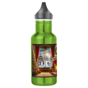 Botella De Agua Escena de la ventana Navidades acogedores