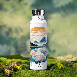 Botella De Agua Escena de montaña en acuarela