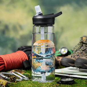 Botella De Agua Escena de montaña en acuarela