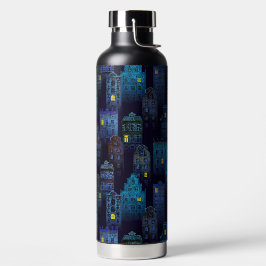 BOTELLA DE AGUA ESCENA ESPANTOSA DE CIUDAD NOCTURNA AZUL DE HALLOW