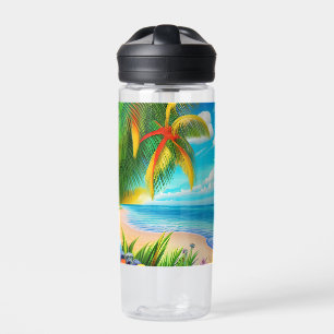 Botella De Agua Escenario Tropical Beach Palm Tree