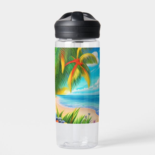 Botella De Agua Escenario Tropical Beach Palm Tree (Delante)