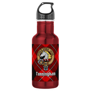 Botella De Agua Escudo de armas del Clan Cunningham sobre tartán