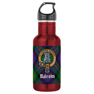 Botella De Agua Escudo de armas del Clan Malcolm sobre tartán