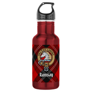 Botella De Agua Escudo de armas del Clan Ramsay sobre Tartán Rojo