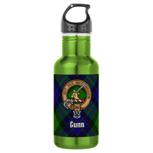 Botella De Agua Escudo de Clan Gunn sobre Tartán