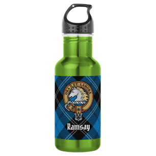 Botella De Agua Escudo del Clan Ramsay sobre Tartán de Caza Azul