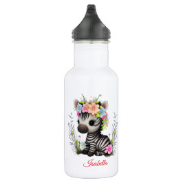 Botella De Agua Escuela Infantil Cute Floral Zebra Escuela Salvaje