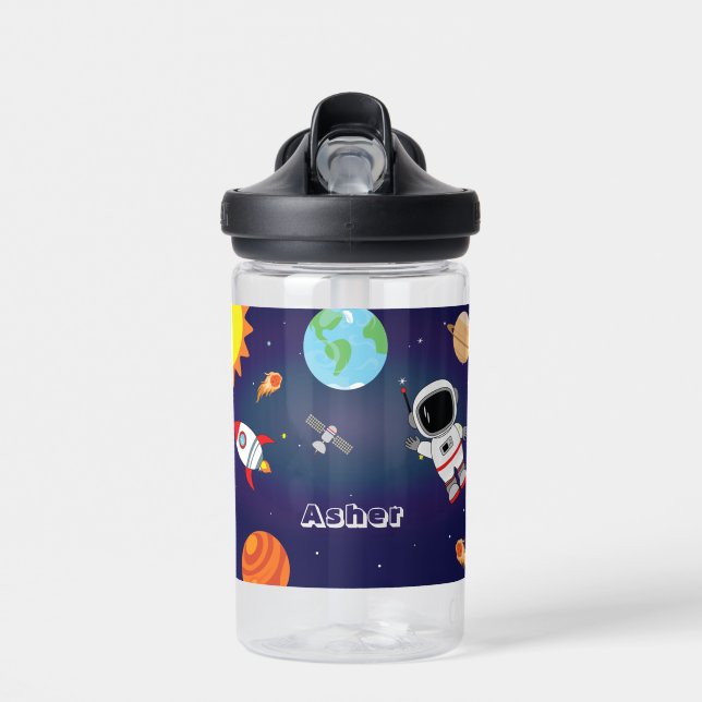 Botella De Agua Escuela infantil espacial Astronauta Cute Blue Roc (Delante)
