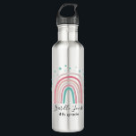 Botella De Agua Escuela personalizada de escritura de arcoíris de<br><div class="desc">Guión de arco iris de color rosa ondulado personalizado con nombre y clase (o un mensaje diferente)</div>