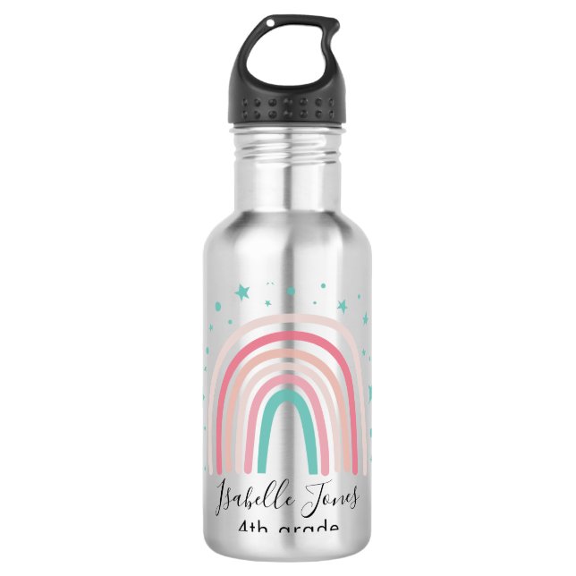 Botella De Agua Escuela personalizada de escritura de arcoíris de  (Anverso)