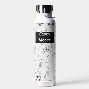 Botella De Agua Escuela Primaria Personalizada Blanco y Negro