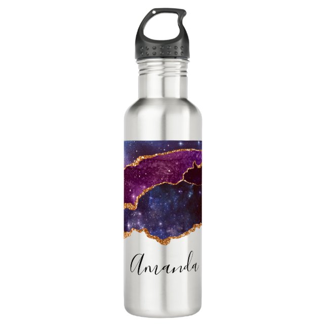 Botella De Agua Espacio azul y morado y estrellas de edad moderna (Anverso)