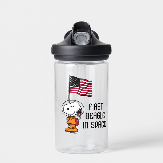Botella De Agua ESPACIO | Snoopy Con Astronauta De Bandera (Delante)